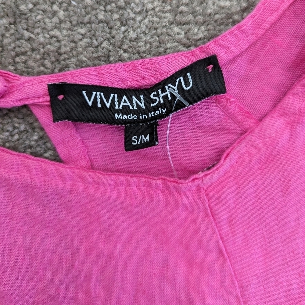 VIVIAN Shyu hot pink linen short sleeve dress Small / Medium - Picture 2 of 13